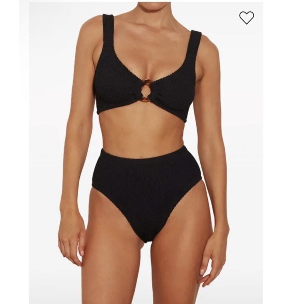 Hunza G Black Bikini Top Bond Eye Matching High Waisted Bottom Black One Size